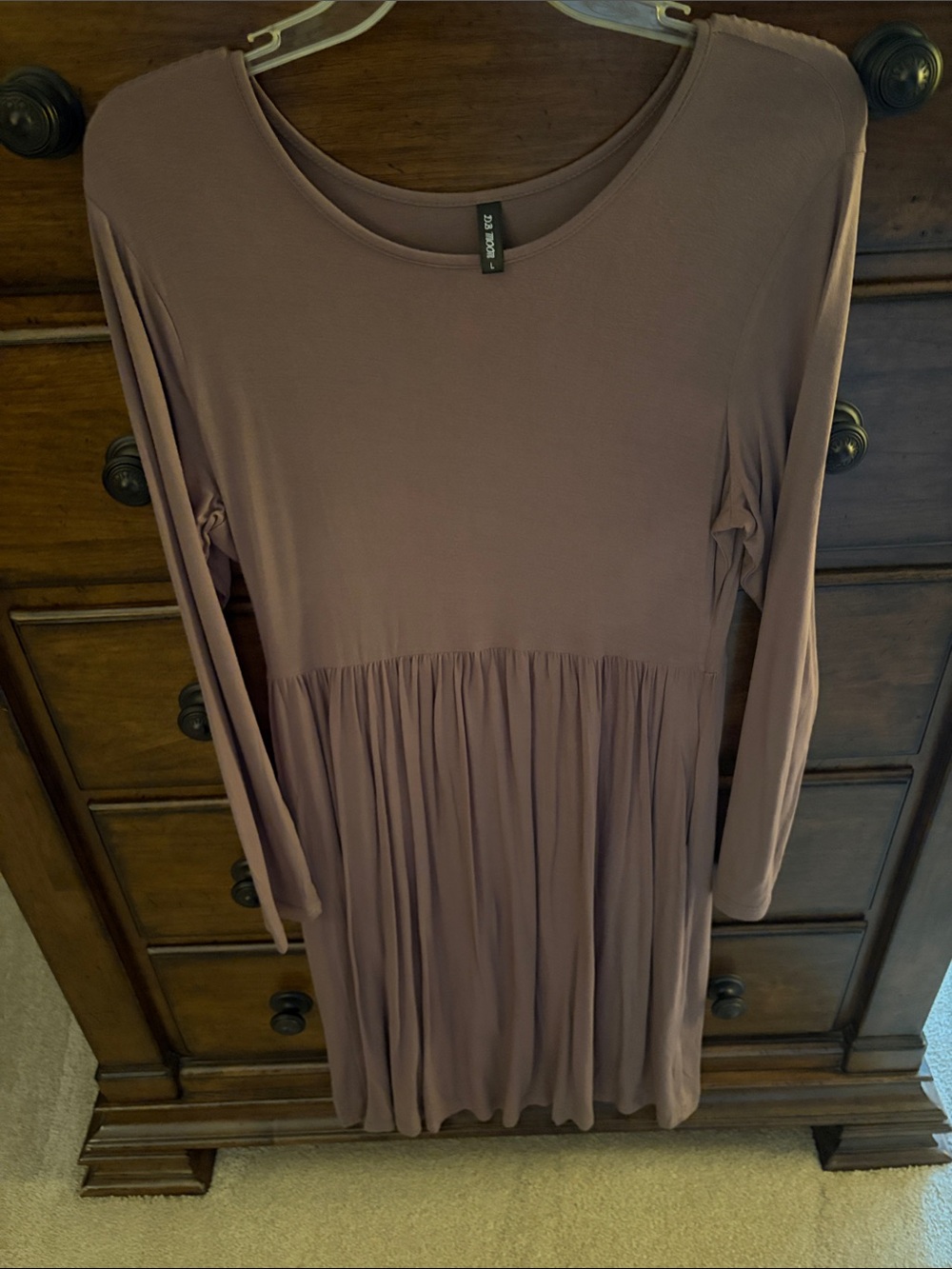 Women’s Long-Sleeve Gathered Waist Tunic Dress in Mauve